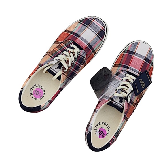 NWT Ralph Lauren Polo Madras Multi Plaid Sneakers - Picture 5 of 14